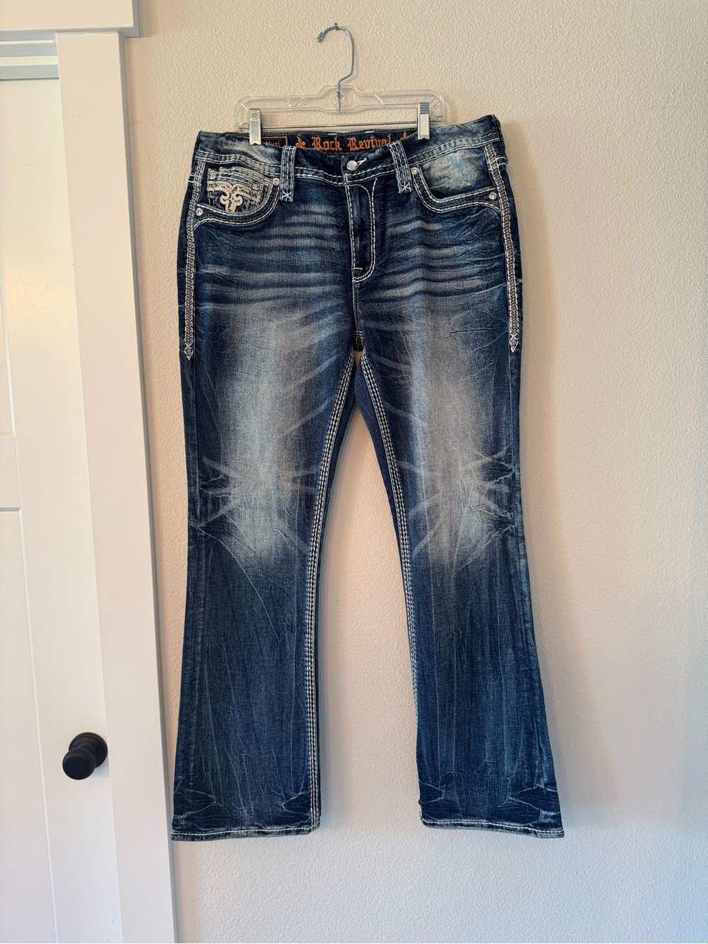 Rock Revival Women's Faded Indigo Bootcut Jeans with Contrast Stitching